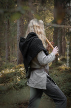 Big Skjoldehamn inspired hood in black wool and alpaca. Handwoven.