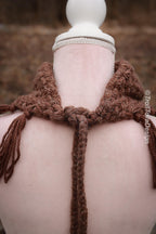 Handwoven triangle scarf in brown wool and alpaca made from scrap yarn.