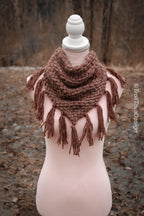Handwoven triangle scarf in brown wool and alpaca made from scrap yarn.