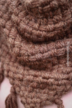 Handwoven triangle scarf in brown wool and alpaca made from scrap yarn.