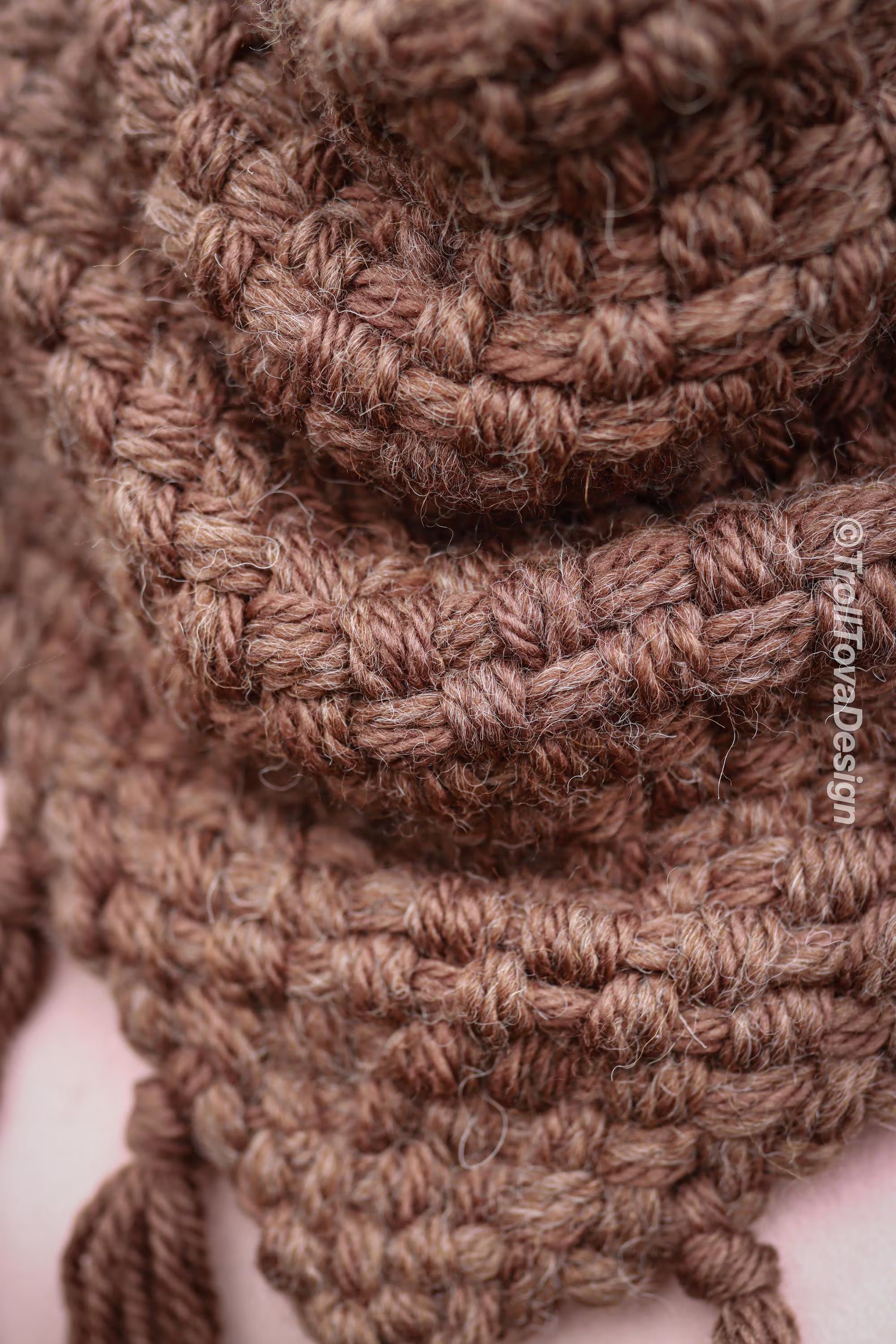 Handwoven triangle scarf in brown wool and alpaca made from scrap yarn.