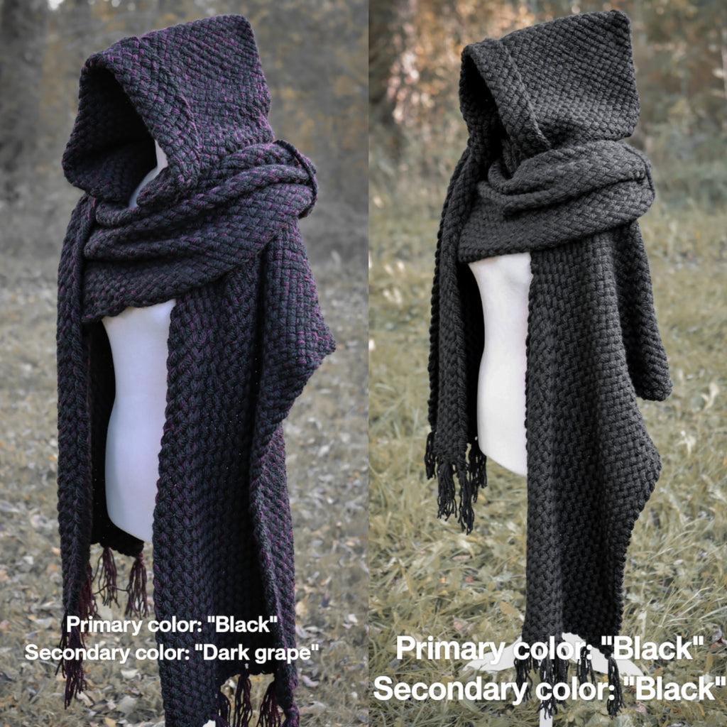 Custom-made extra long hooded shawl in the colors of your choice. Handwoven. Please contact before purchase.