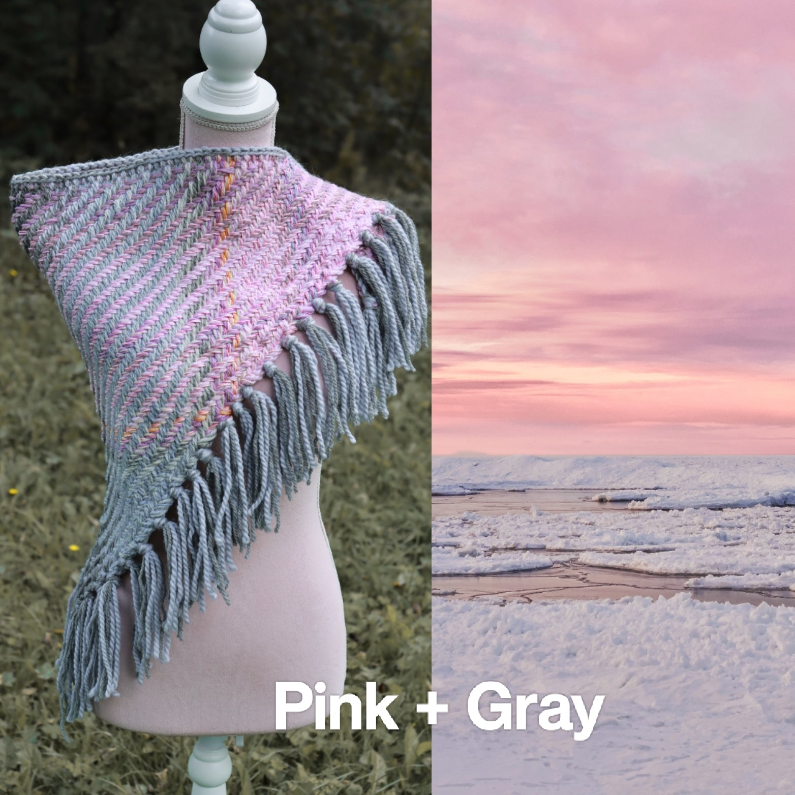 Custom-made handwoven triangle scrap yarn shawl in gradient colors. Please contact before purchase.