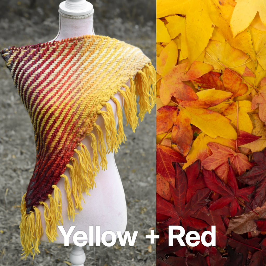 Custom-made handwoven triangle scrap yarn shawl in gradient colors. Please contact before purchase.