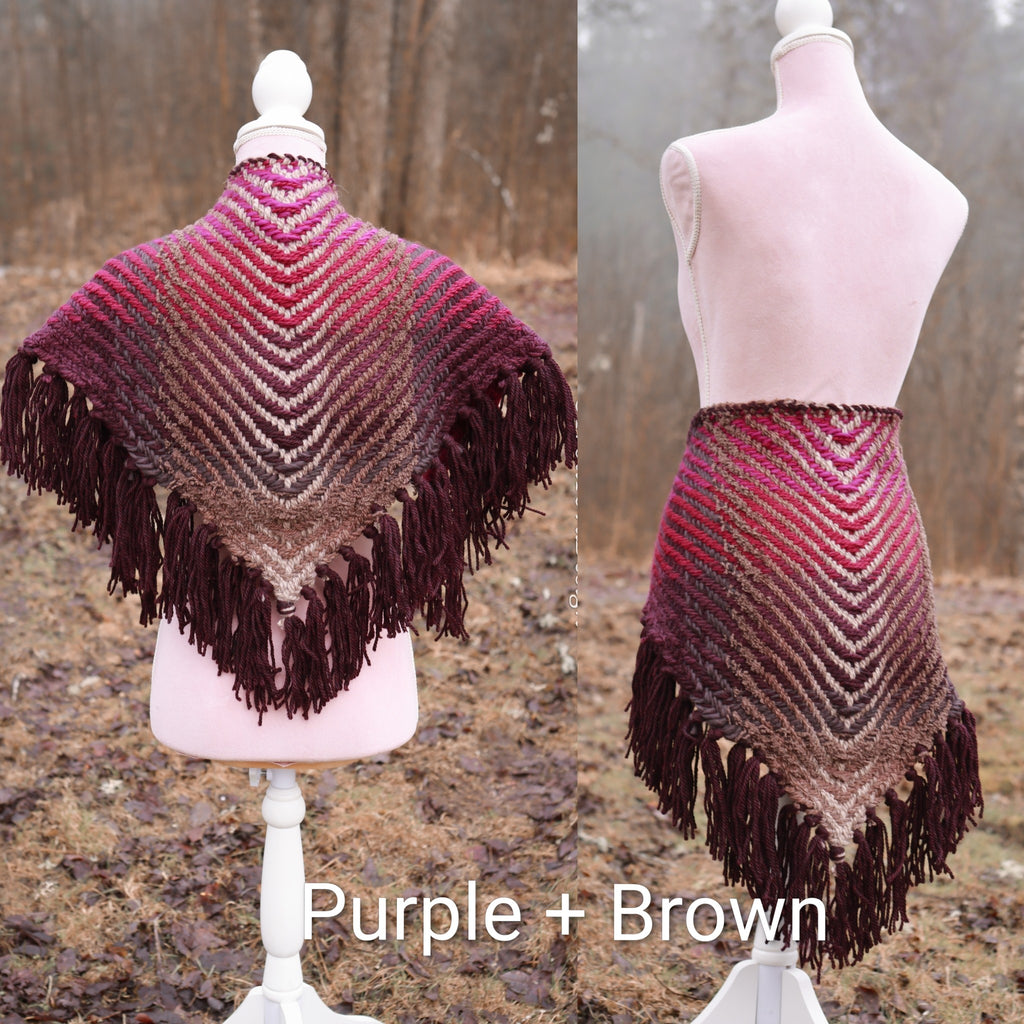 Custom-made handwoven triangle scrap yarn shawl in gradient colors. Please contact before purchase.