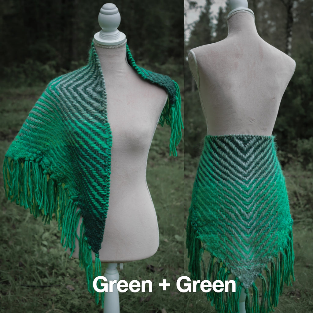 Custom-made handwoven triangle scrap yarn shawl in gradient colors. Please contact before purchase.