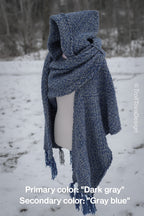 Custom-made extra long hooded shawl in the colors of your choice. Handwoven. Please contact before purchase.