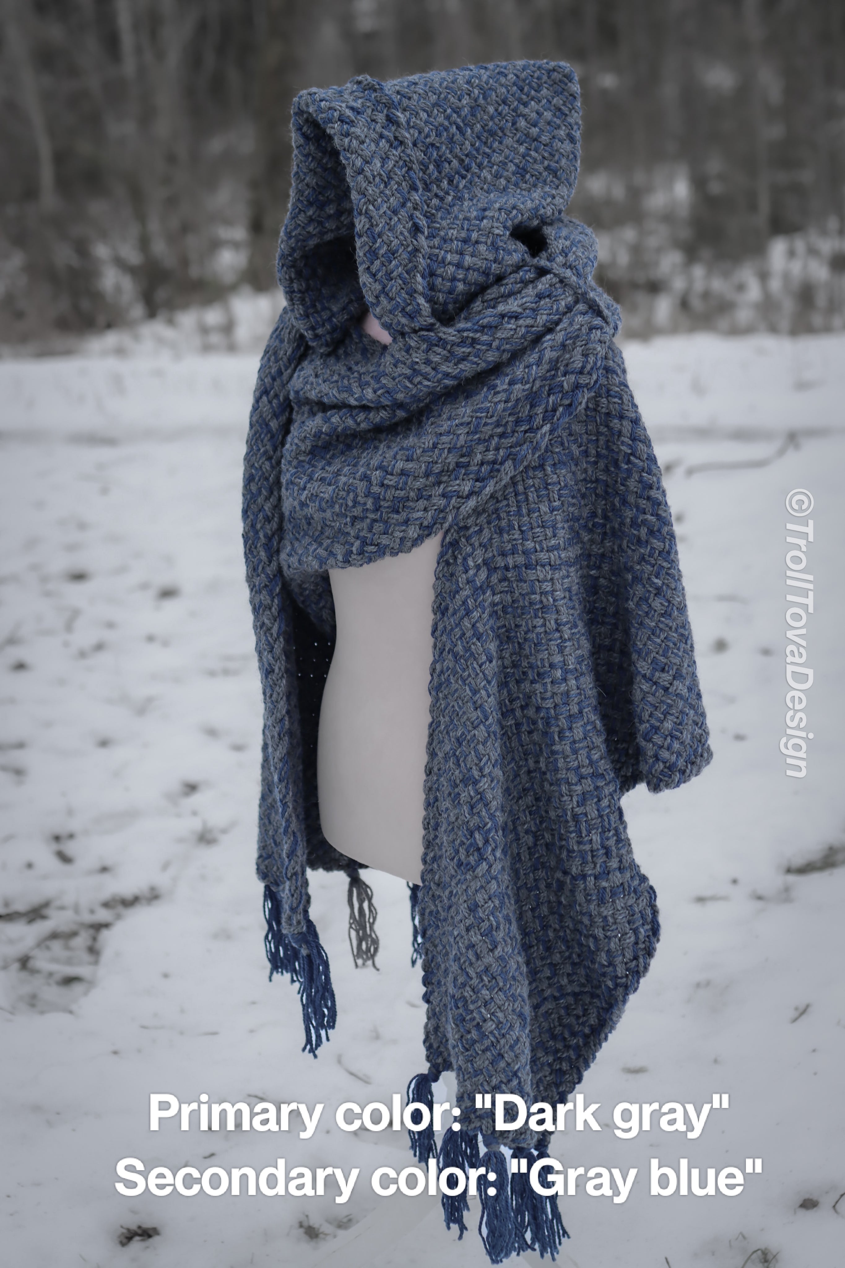 Custom-made extra long hooded shawl in the colors of your choice. Handwoven. Please contact before purchase.