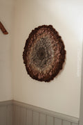 One of a kind handmade textile wall art in gray and brown.
