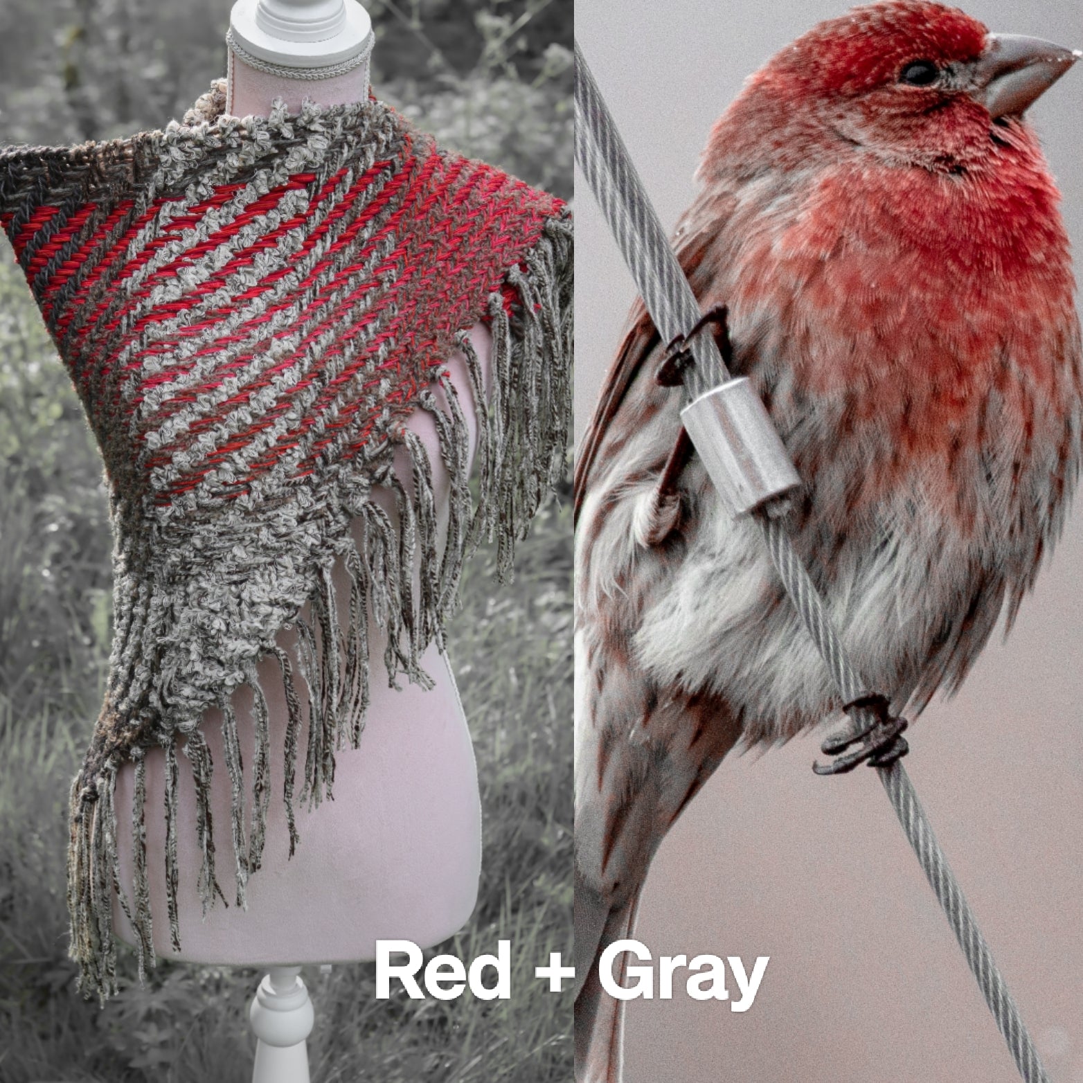 Custom-made handwoven triangle scrap yarn shawl in gradient colors. Please contact before purchase.