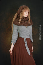 Handwoven extra long snood in brown wool and alpaca.