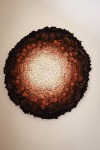 One of a kind handmade textile wall art in white, brown and black.