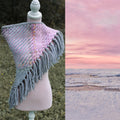 Handwoven triangle shawl made from yarn scraps.