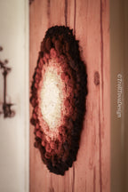 One of a kind handmade textile wall art in white, brown and black.