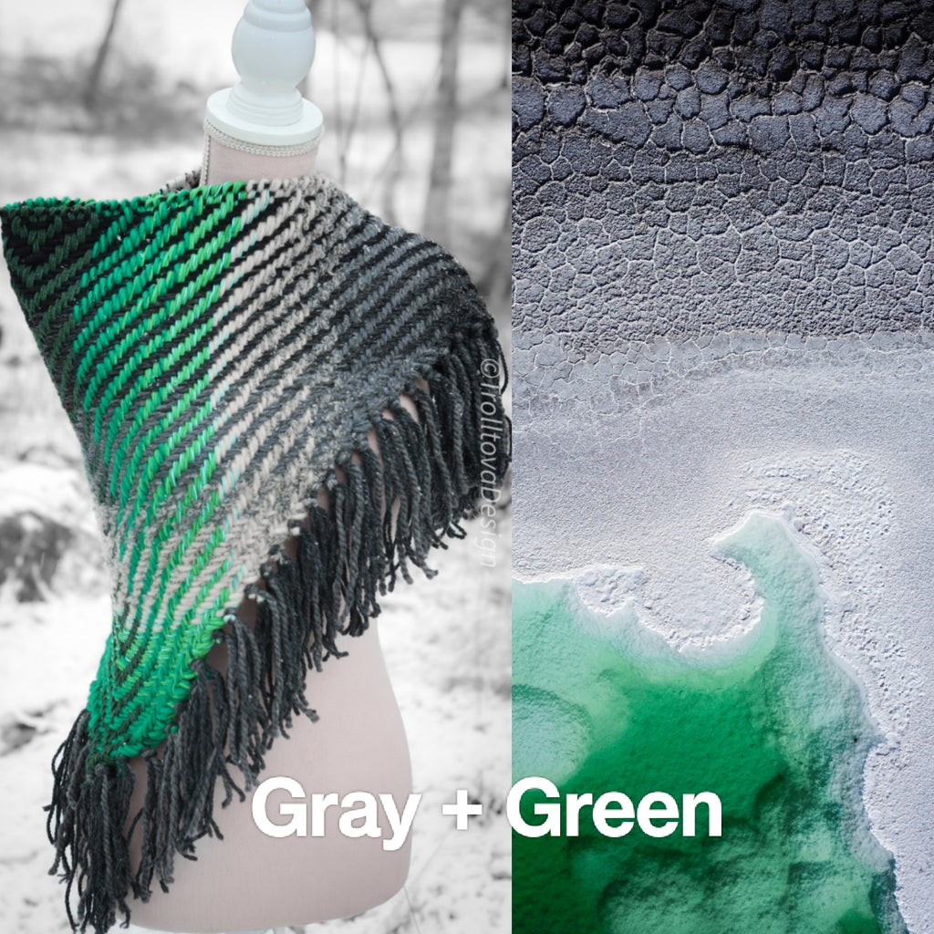 Custom-made handwoven triangle scrap yarn shawl in gradient colors. Please contact before purchase.