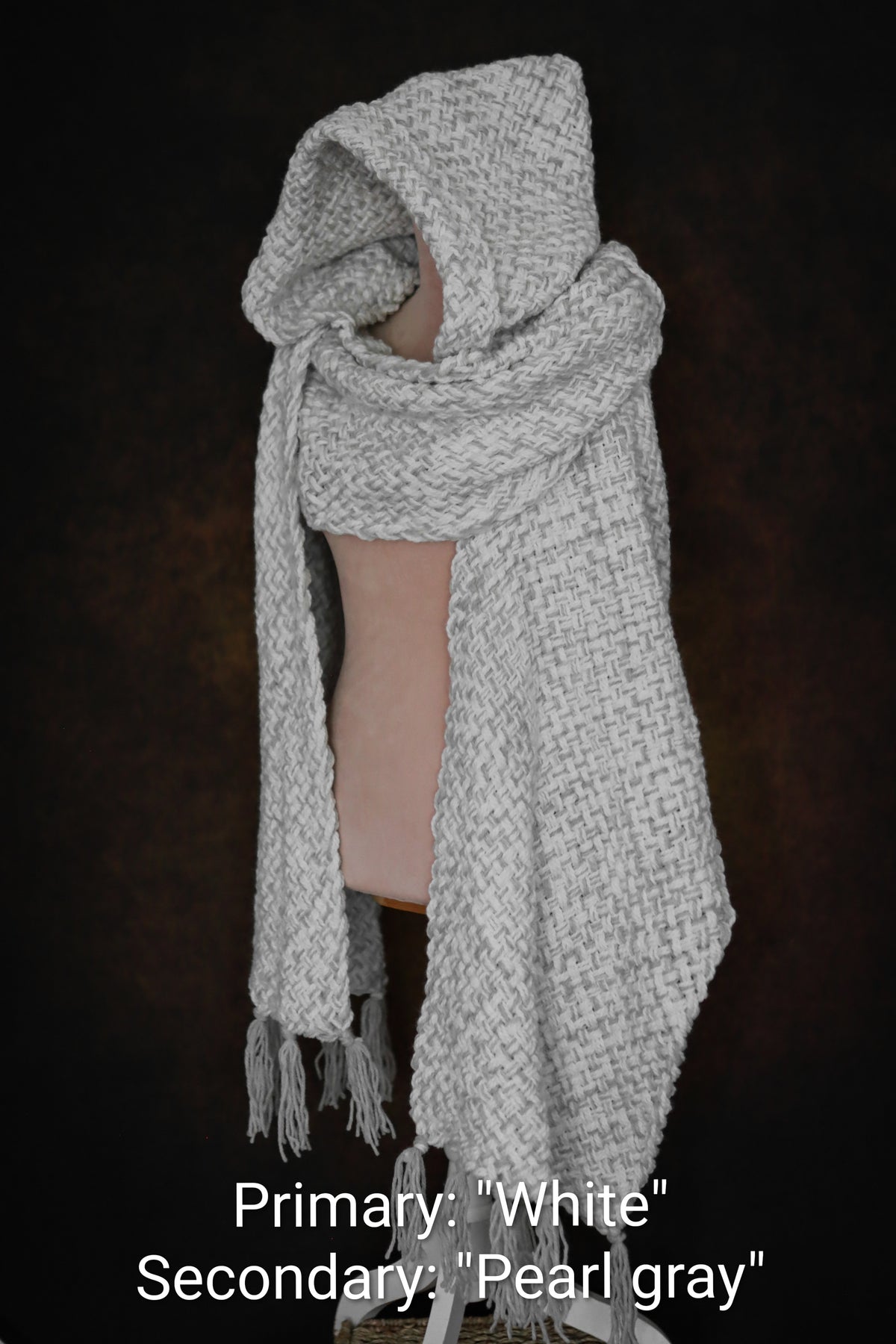 Custom-made extra long hooded shawl in the colors of your choice. Handwoven. Please contact before purchase.