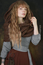 Handwoven extra long snood in brown wool and alpaca.