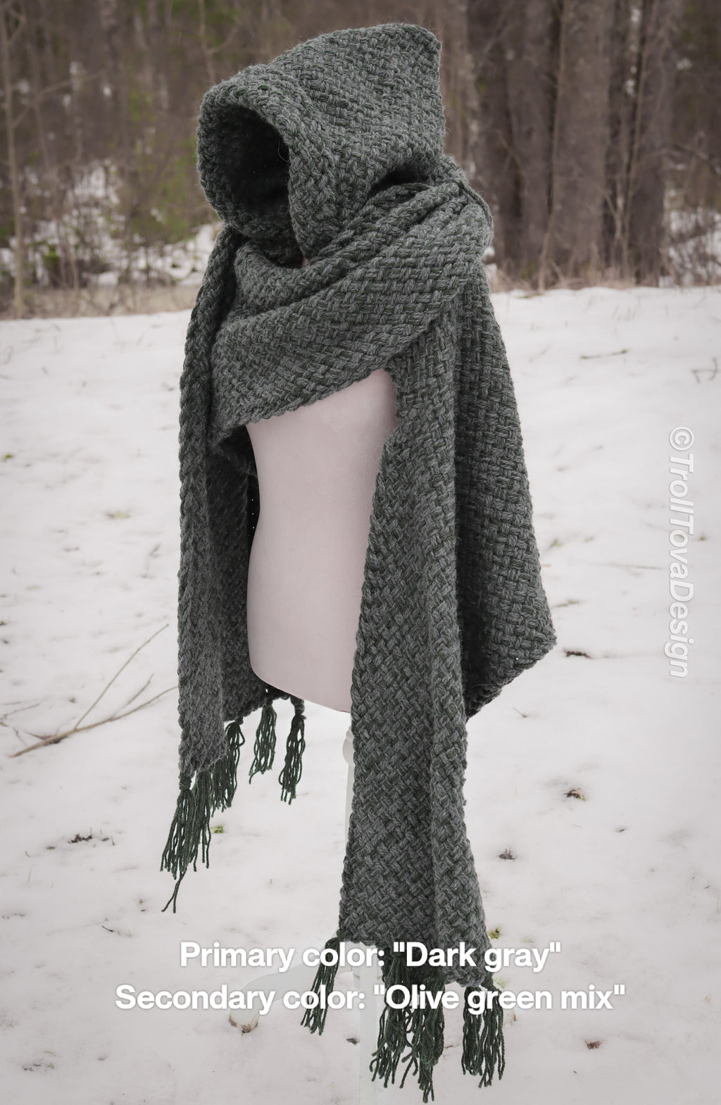 Custom-made extra long hooded shawl in the colors of your choice. Handwoven. Please contact before purchase.