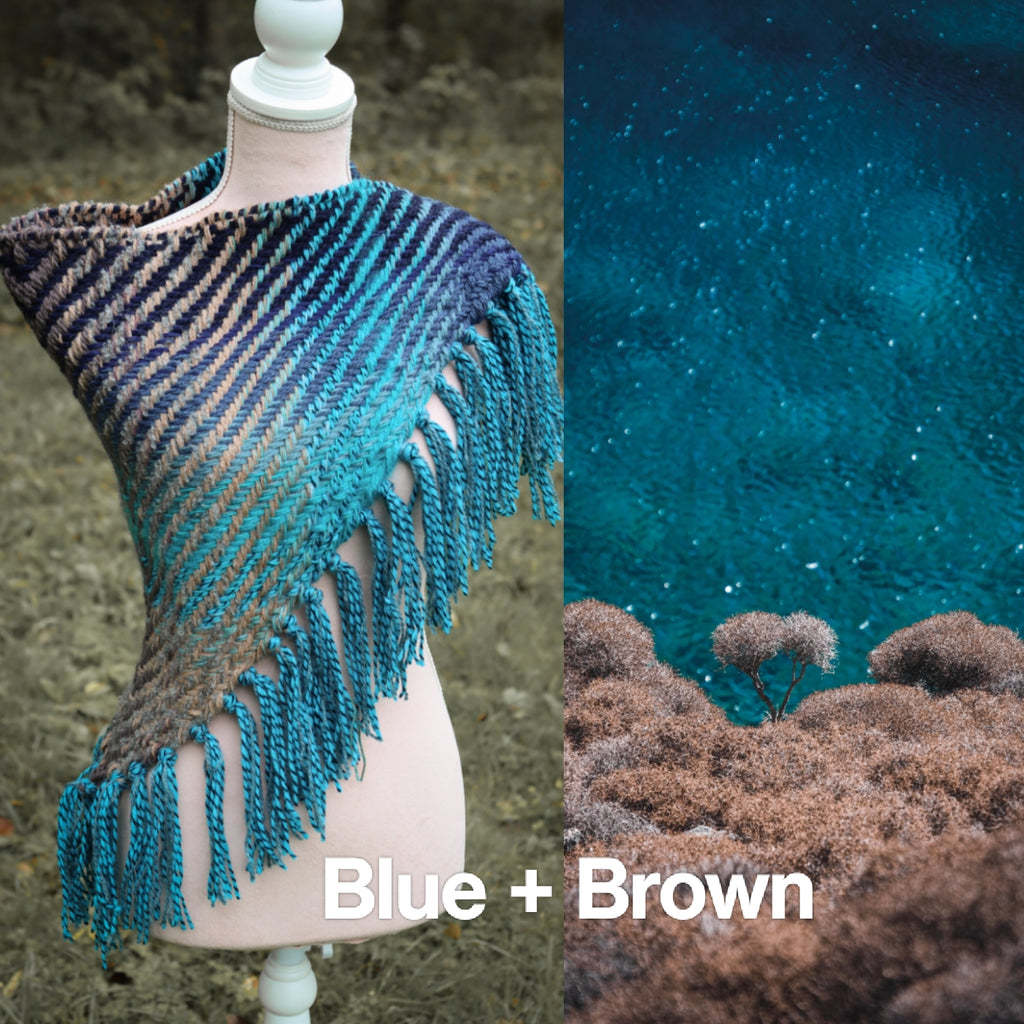 Custom-made handwoven triangle scrap yarn shawl in gradient colors. Please contact before purchase.