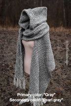 Custom-made extra long hooded shawl in the colors of your choice. Handwoven. Please contact before purchase.
