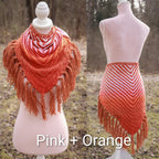 Custom-made handwoven triangle scrap yarn shawl in gradient colors. Please contact before purchase.