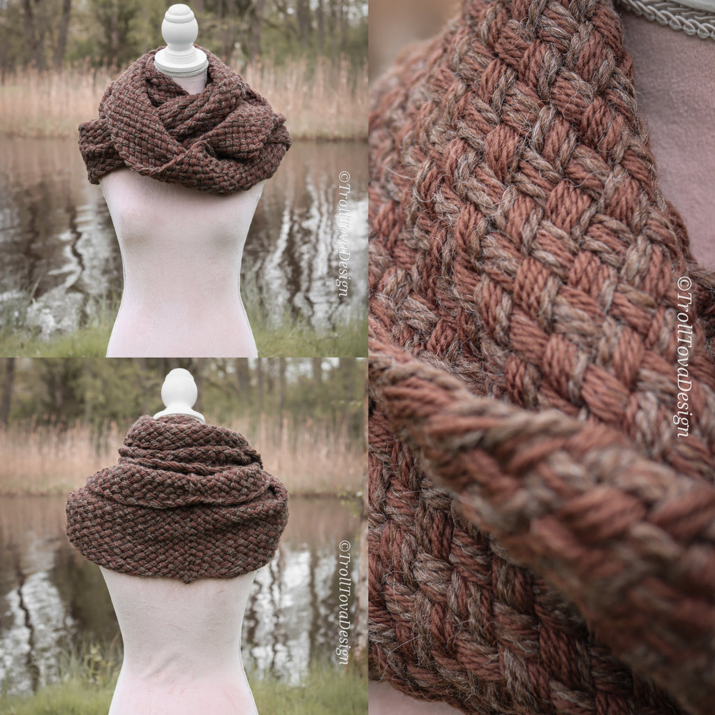 Handwoven extra long snood in brown wool and alpaca.