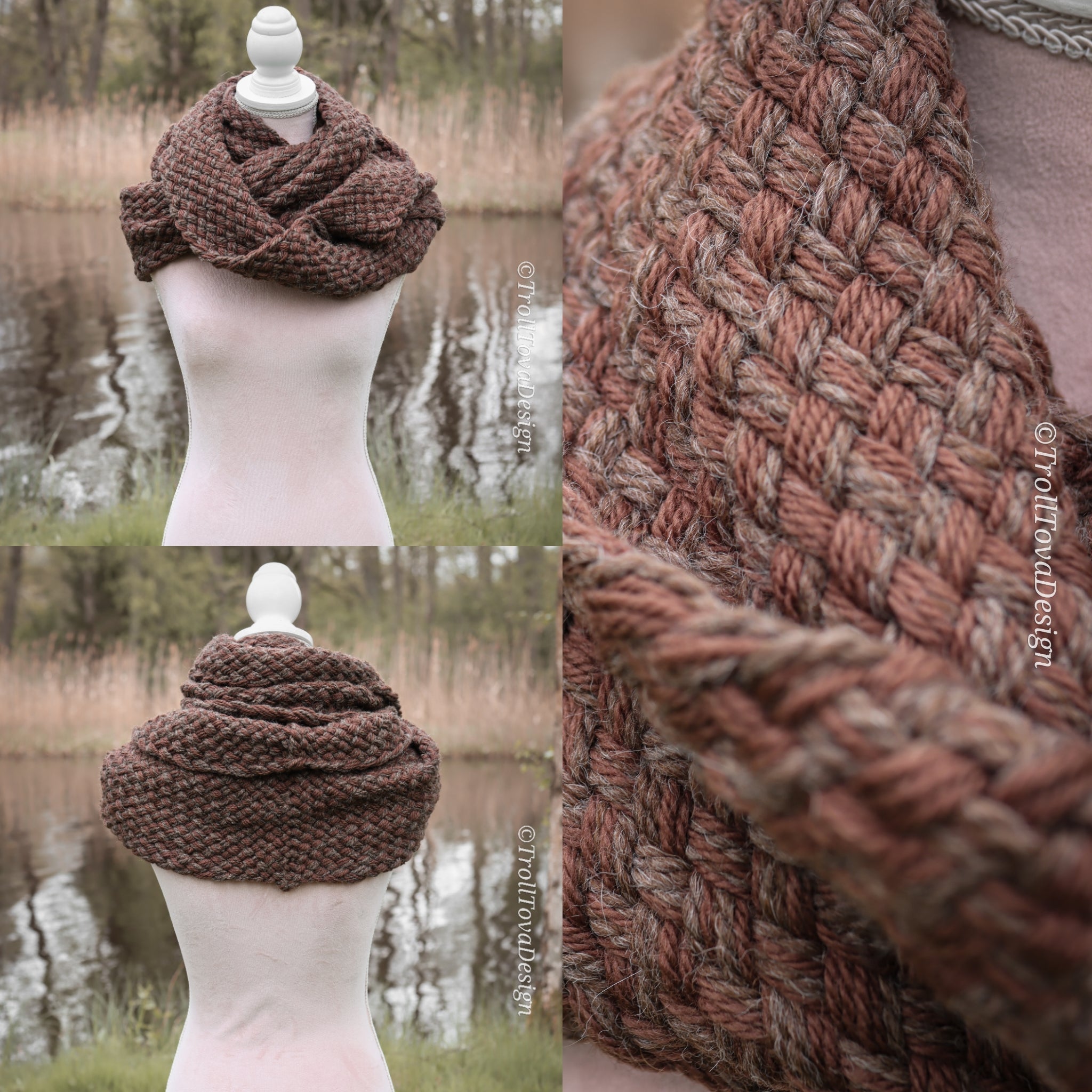 Handwoven extra long snood in brown wool and alpaca.